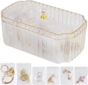 NiHome Jewelry Organizer Box Set for Vanity, Wardrobe, Bedroom Storage, 35 Anti-Tarnish Clear Travel Pouches Two Sizes for Rings, Earrings, Necklaces, Bracelets, Detachable Minimalist Design