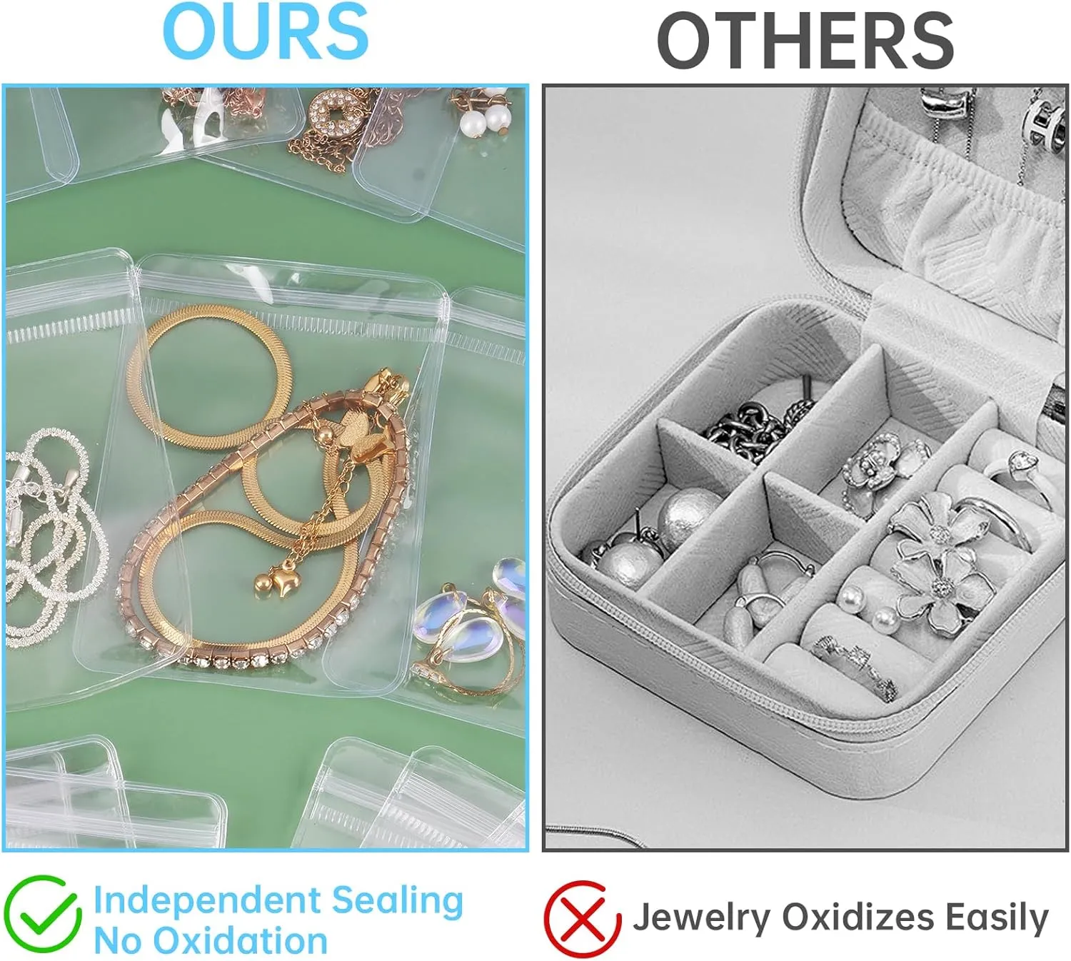 NiHome Jewelry Organizer Box Set for Vanity, Wardrobe, Bedroom Storage, 35 Anti-Tarnish Clear Travel Pouches Two Sizes for Rings, Earrings, Necklaces, Bracelets, Detachable Minimalist Design