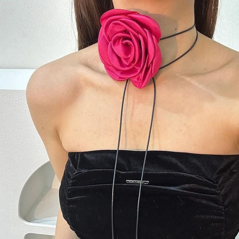 Novelty Flower Choker for Women Handmade Adjustable Bohemian Floral Collar Choker Necklace
