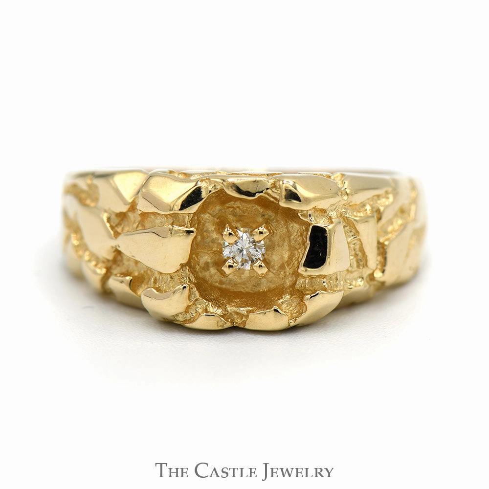 Nugget Designed Ring with Diamond Accent in 14k Yellow Gold Modern Simplicity Vintage Embellishment