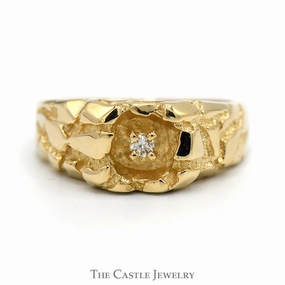 Nugget Designed Ring with Diamond Accent in 14k Yellow Gold Modern Simplicity Vintage Embellishment