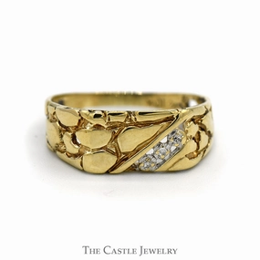 Nugget Designed Ring with Illusion Set Diamond Accents in 10k Yellow Gold Fashionable Object