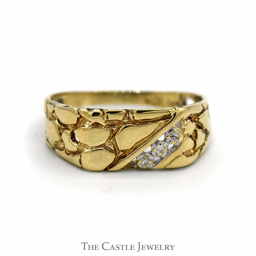 Nugget Designed Ring with Illusion Set Diamond Accents in 10k Yellow Gold Fashionable Object