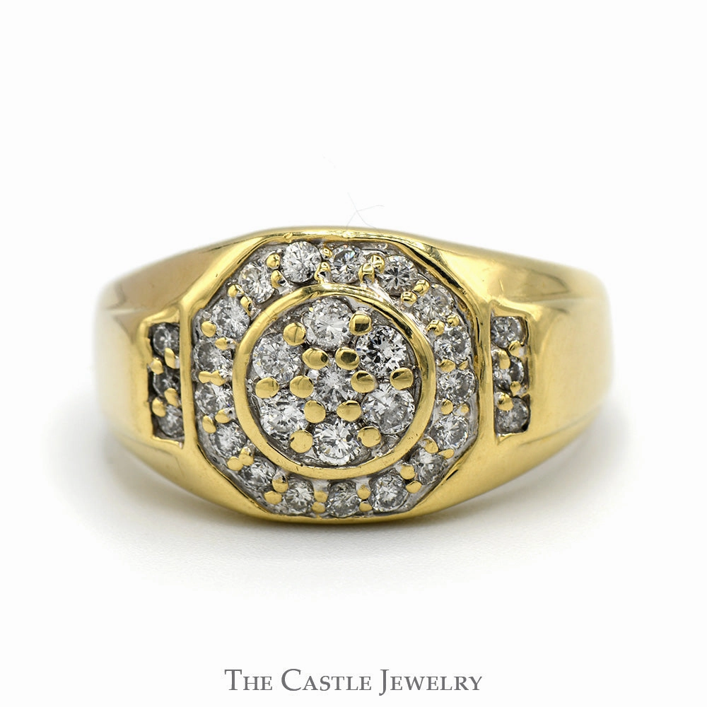 Octagonal Shaped 1cttw Diamond Cluster Men's Ring with Accented Sides in 10k Yellow Gold Premium Adornment