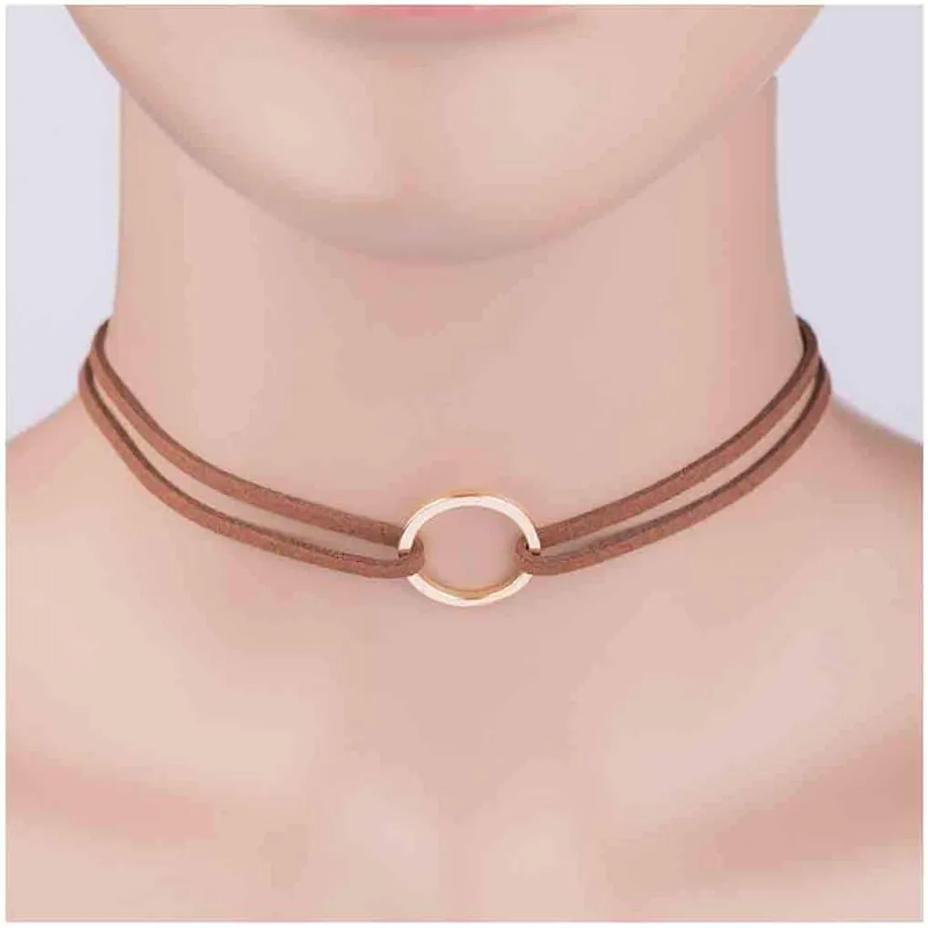 Olbye Karma Choker Necklace Gold Circle Necklaces Jewelry for Women Charm Leather Necklace Cord Choker