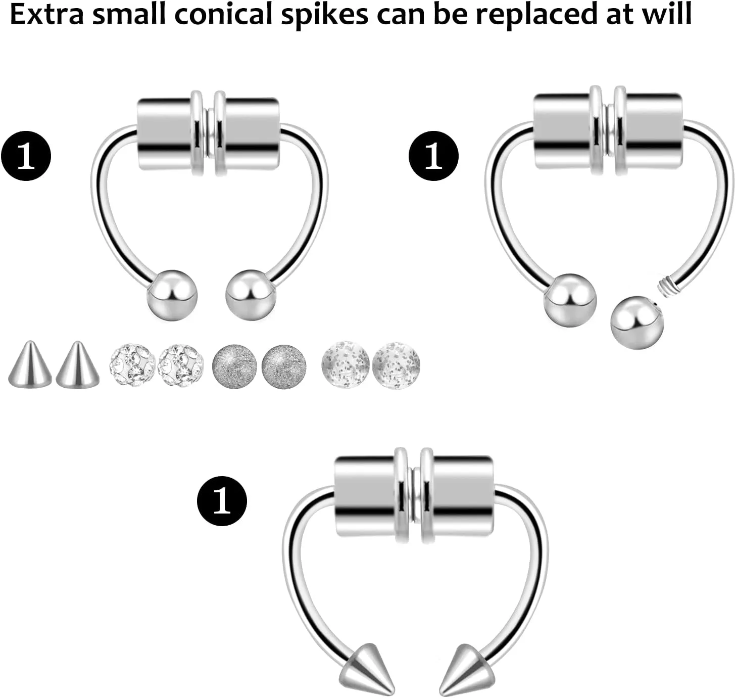 ONESING 2-6 16G Packs Magnetic Septum Nose Rings Fake Septum Ring Fake Septum Fake Nose Rings for Women Fake Piercing Inner 10mm-12mm Clip On Nose Rings Hoop No Pierced Stainless Steel Jewelry