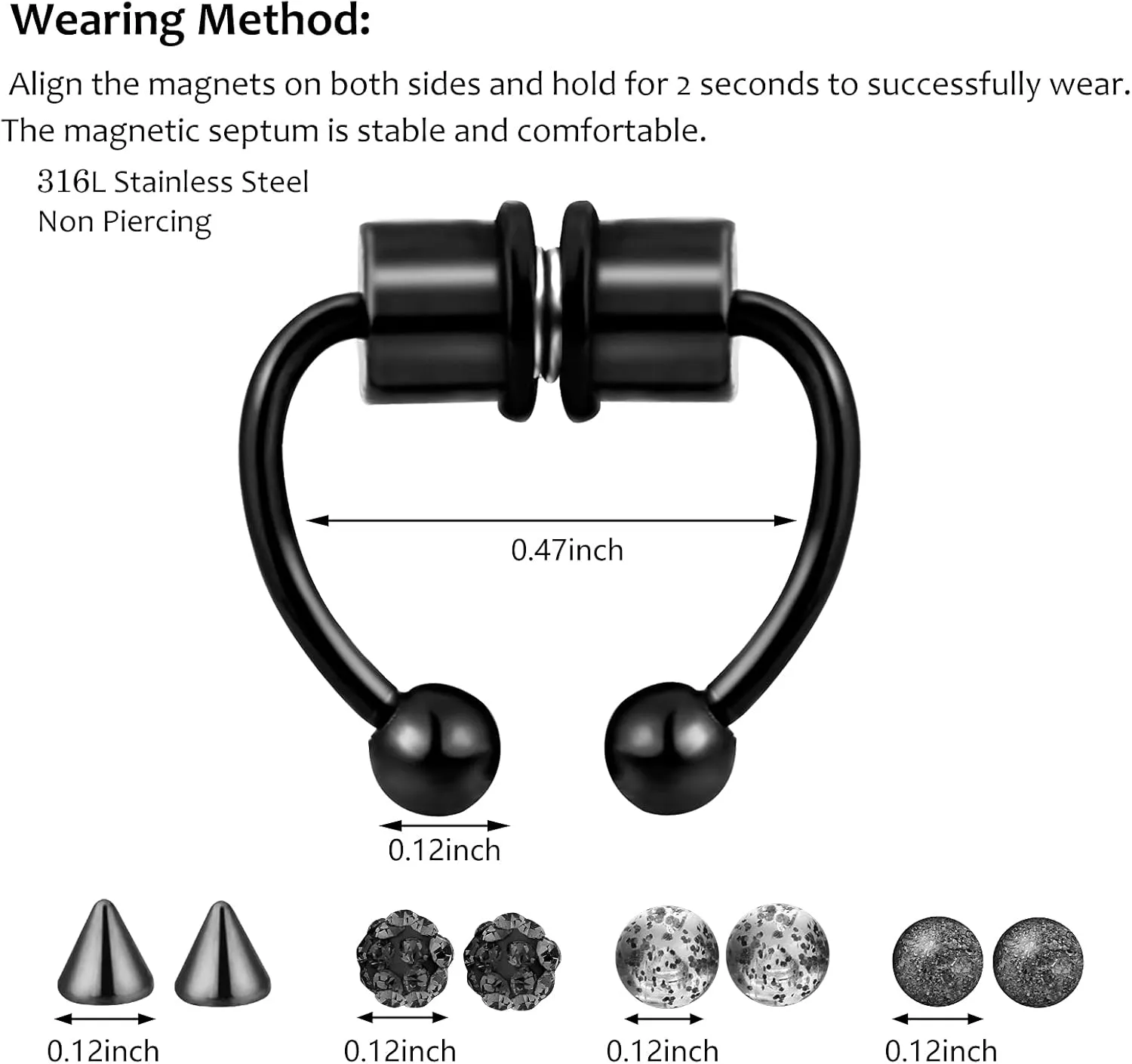ONESING 2-6 16G Packs Magnetic Septum Nose Rings Fake Septum Ring Fake Septum Fake Nose Rings for Women Fake Piercing Inner 10mm-12mm Clip On Nose Rings Hoop No Pierced Stainless Steel Jewelry