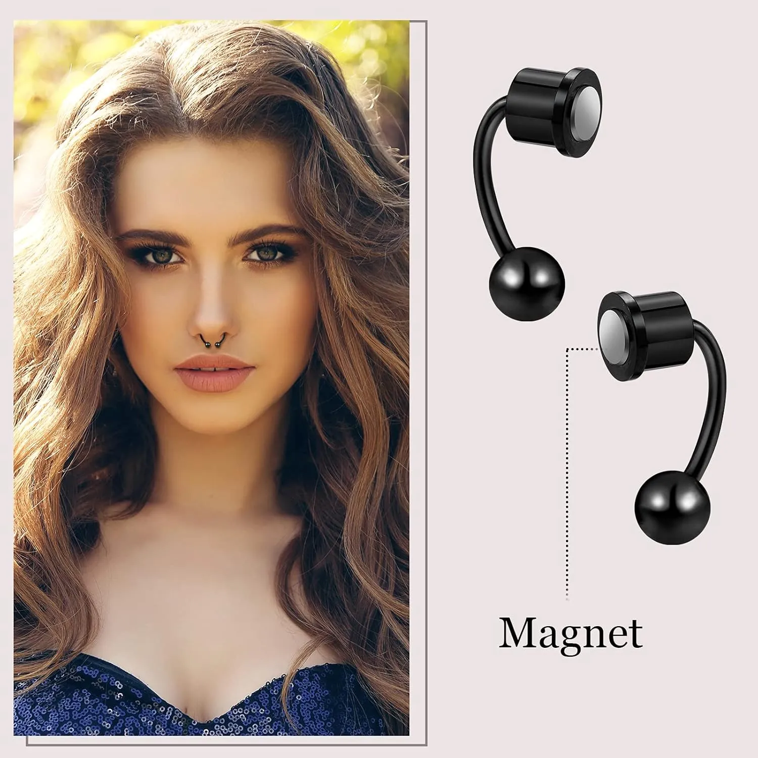 ONESING 2-6 16G Packs Magnetic Septum Nose Rings Fake Septum Ring Fake Septum Fake Nose Rings for Women Fake Piercing Inner 10mm-12mm Clip On Nose Rings Hoop No Pierced Stainless Steel Jewelry