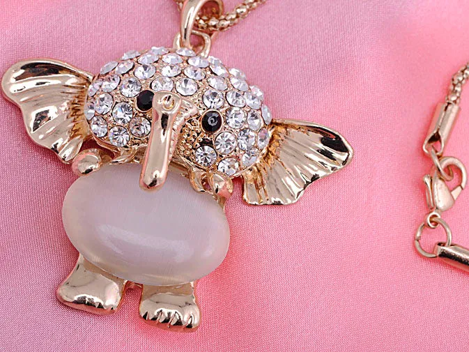 Opal Belly Elephant Necklace
