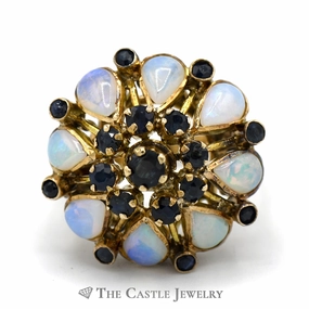 Series Item Timeless Form Opal and Sapphire Cluster Cocktail Ring in 12k Yellow Gold