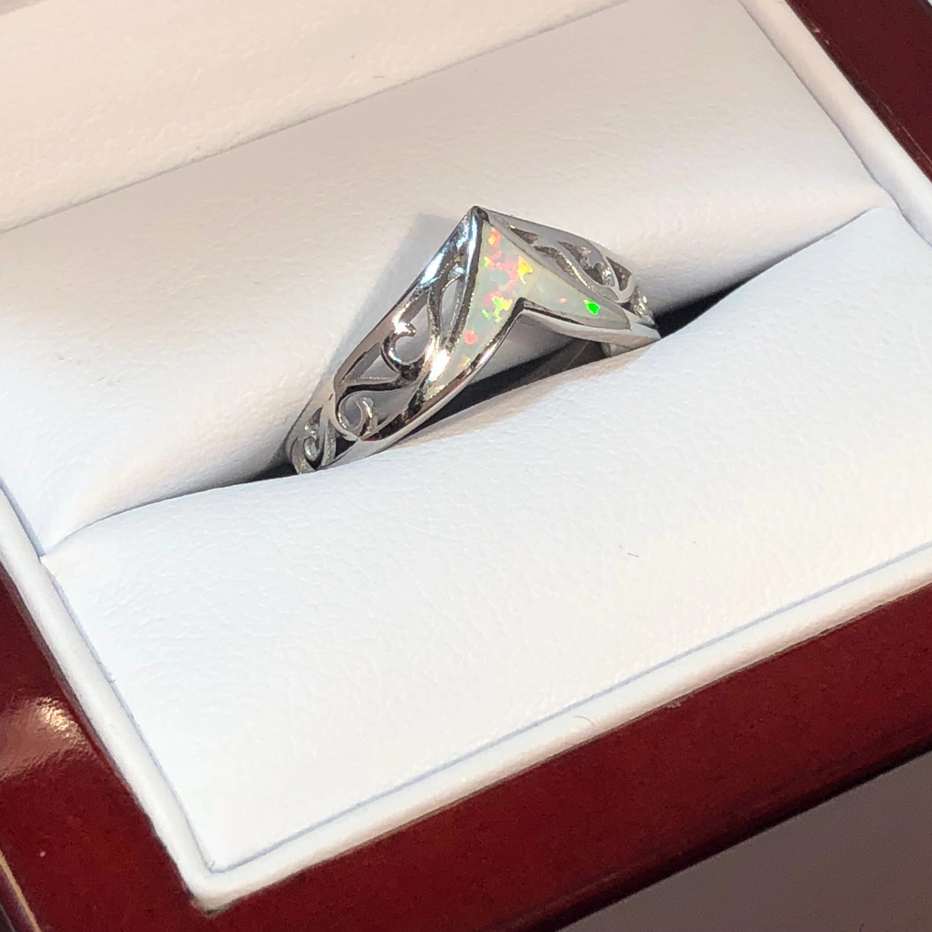 Branded Gift Sentimental Statement Opal Chevron Ring   Wood Gift Box