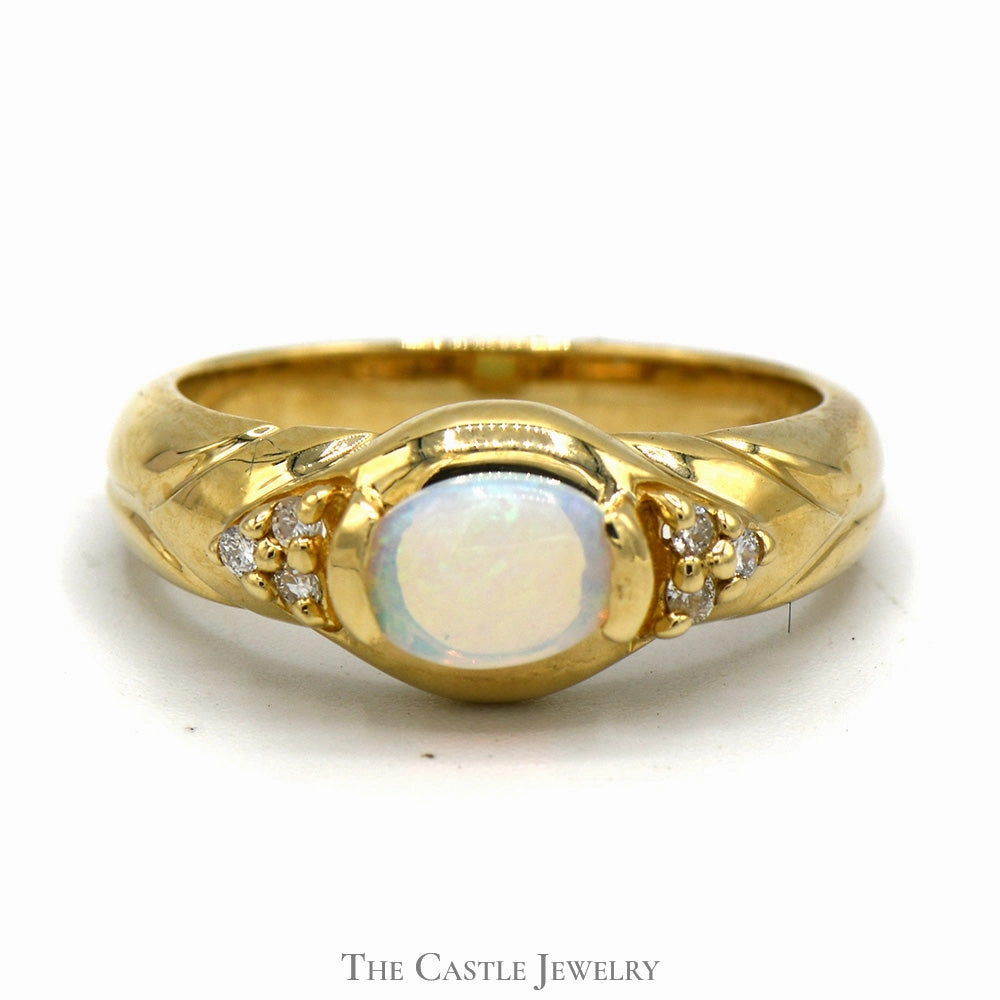 Shimmer Touch Opal Ring with Diamond Accents in 14k Yellow Gold