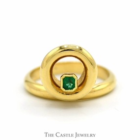Open Circle Ring with Emerald Accent in 18k Yellow Gold Groundbreaking Design Luxury Style
