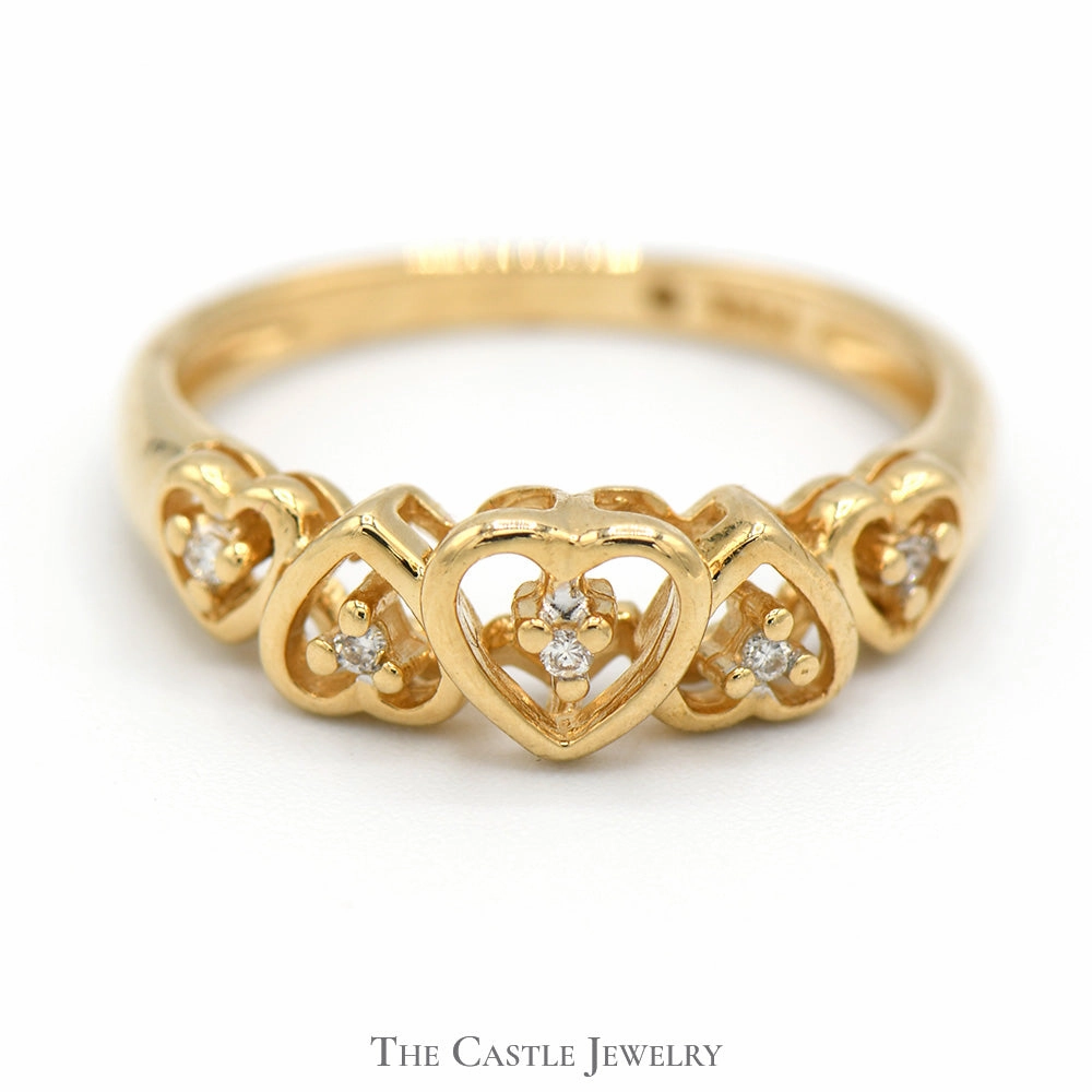 Open Heart Band with Diamond Accents in 14k Yellow Gold Minimal Simplicity Budget Ornament