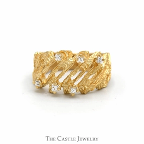 Ductile Material Strong Object Open Nugget Designed Ring with Cubic Zirconia Accents in 14k Yellow Gold