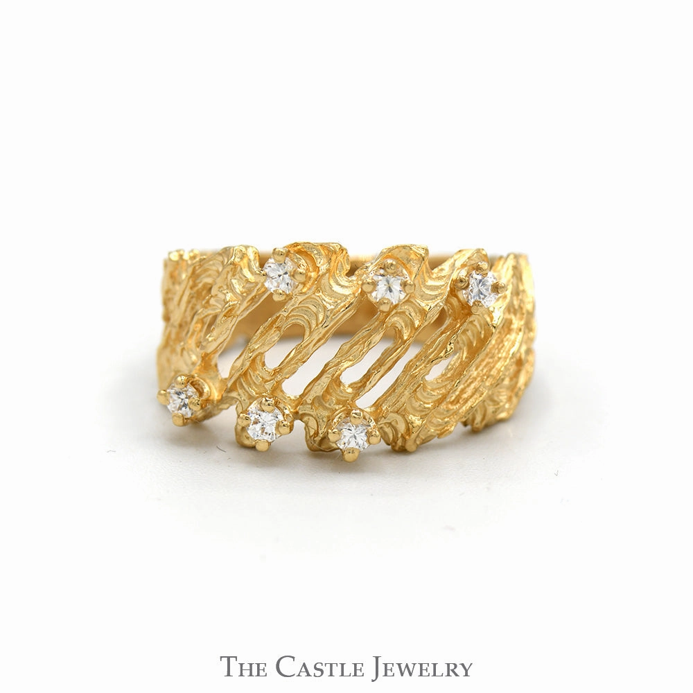 Ductile Material Strong Object Open Nugget Designed Ring with Cubic Zirconia Accents in 14k Yellow Gold