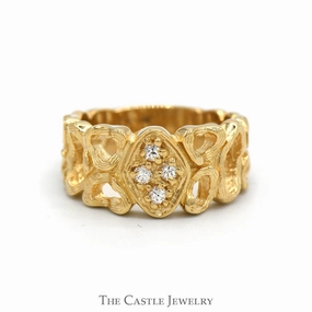 Day Out Open Nugget Style Ring with Cubic Zirconia Cluster in 14k Yellow Gold