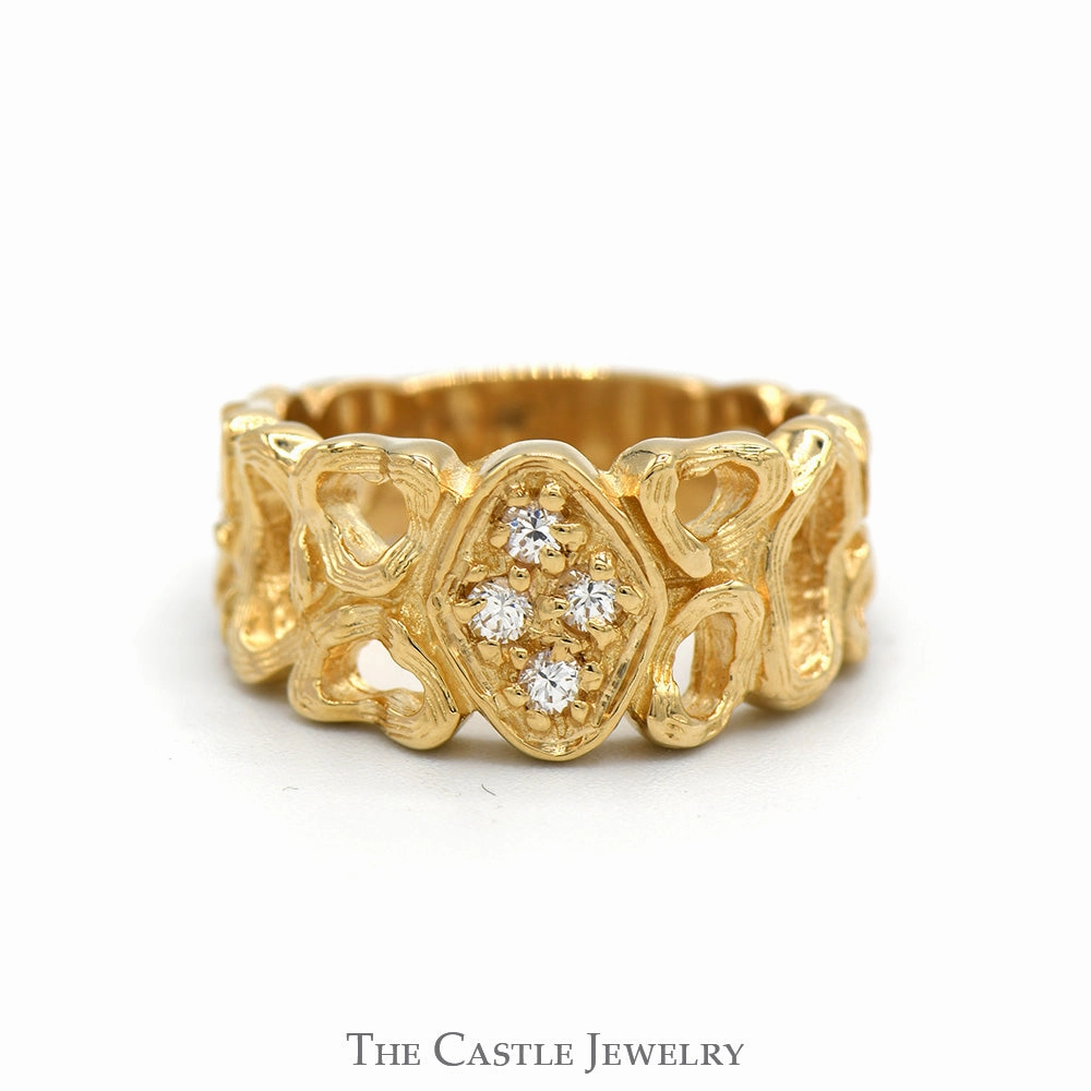 Day Out Open Nugget Style Ring with Cubic Zirconia Cluster in 14k Yellow Gold