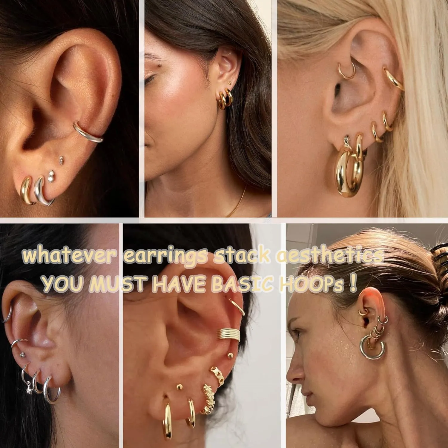 ORAZIO 14K Real Gold Plated Huggie Hoop Earrings Sets, 10 Pairs Hypoallergenic 316L Stainless Steel Silver Small Hoop Earrings Non-tarnish for Sensitive Ears, 24/7 Lightweight Dainty Endless Cartilage Jewelry for Women Men 6-18MM