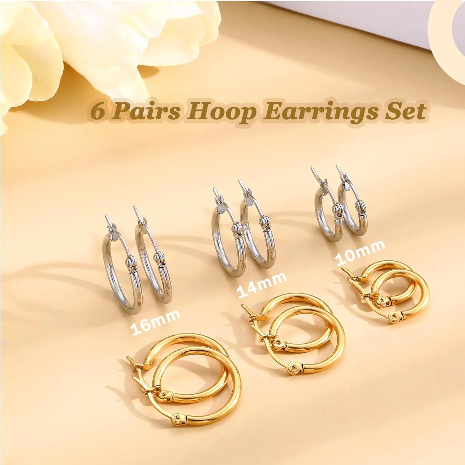 ORAZIO 14K Real Gold Plated Huggie Hoop Earrings Sets, 10 Pairs Hypoallergenic 316L Stainless Steel Silver Small Hoop Earrings Non-tarnish for Sensitive Ears, 24/7 Lightweight Dainty Endless Cartilage Jewelry for Women Men 6-18MM
