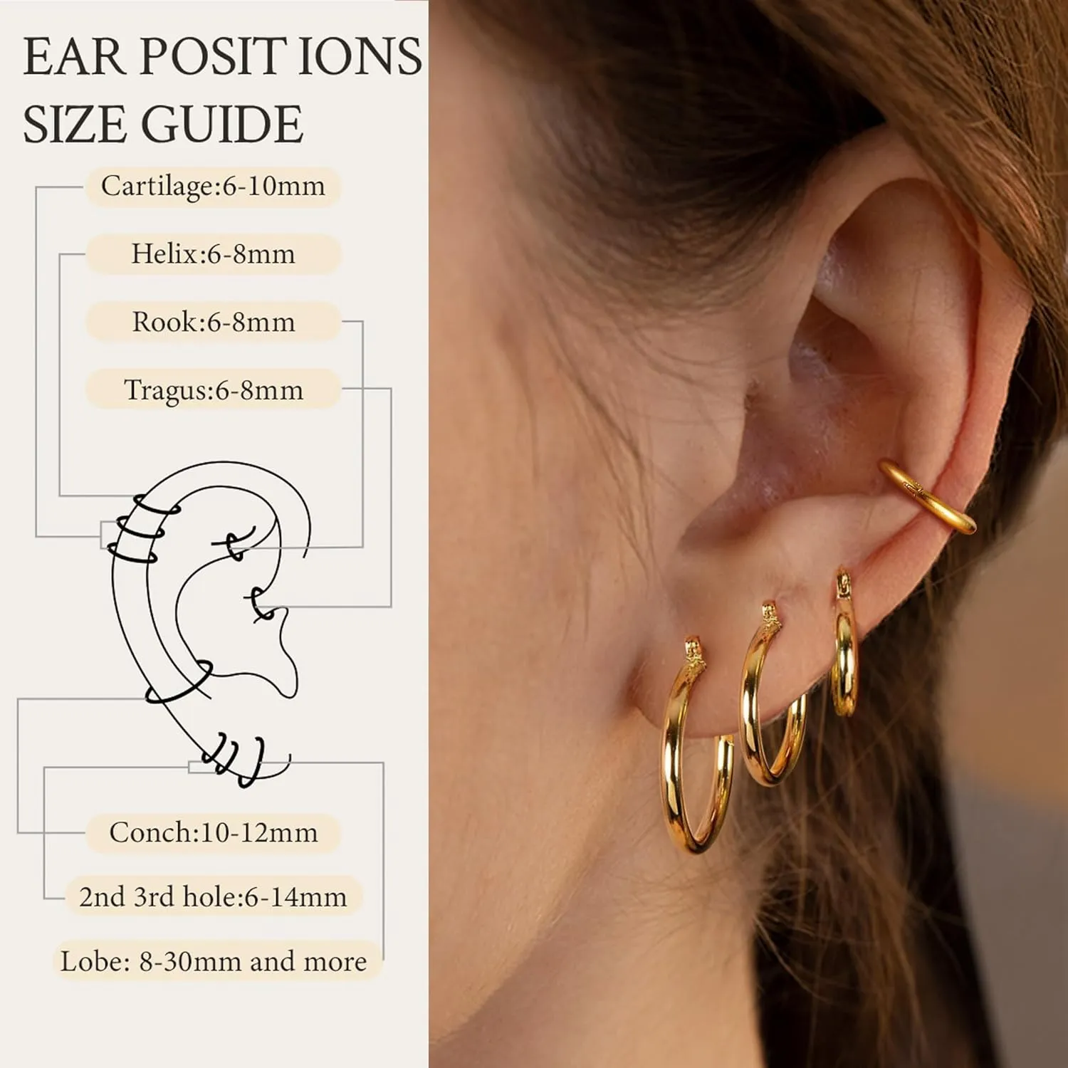 ORAZIO 14K Real Gold Plated Huggie Hoop Earrings Sets, 10 Pairs Hypoallergenic 316L Stainless Steel Silver Small Hoop Earrings Non-tarnish for Sensitive Ears, 24/7 Lightweight Dainty Endless Cartilage Jewelry for Women Men 6-18MM