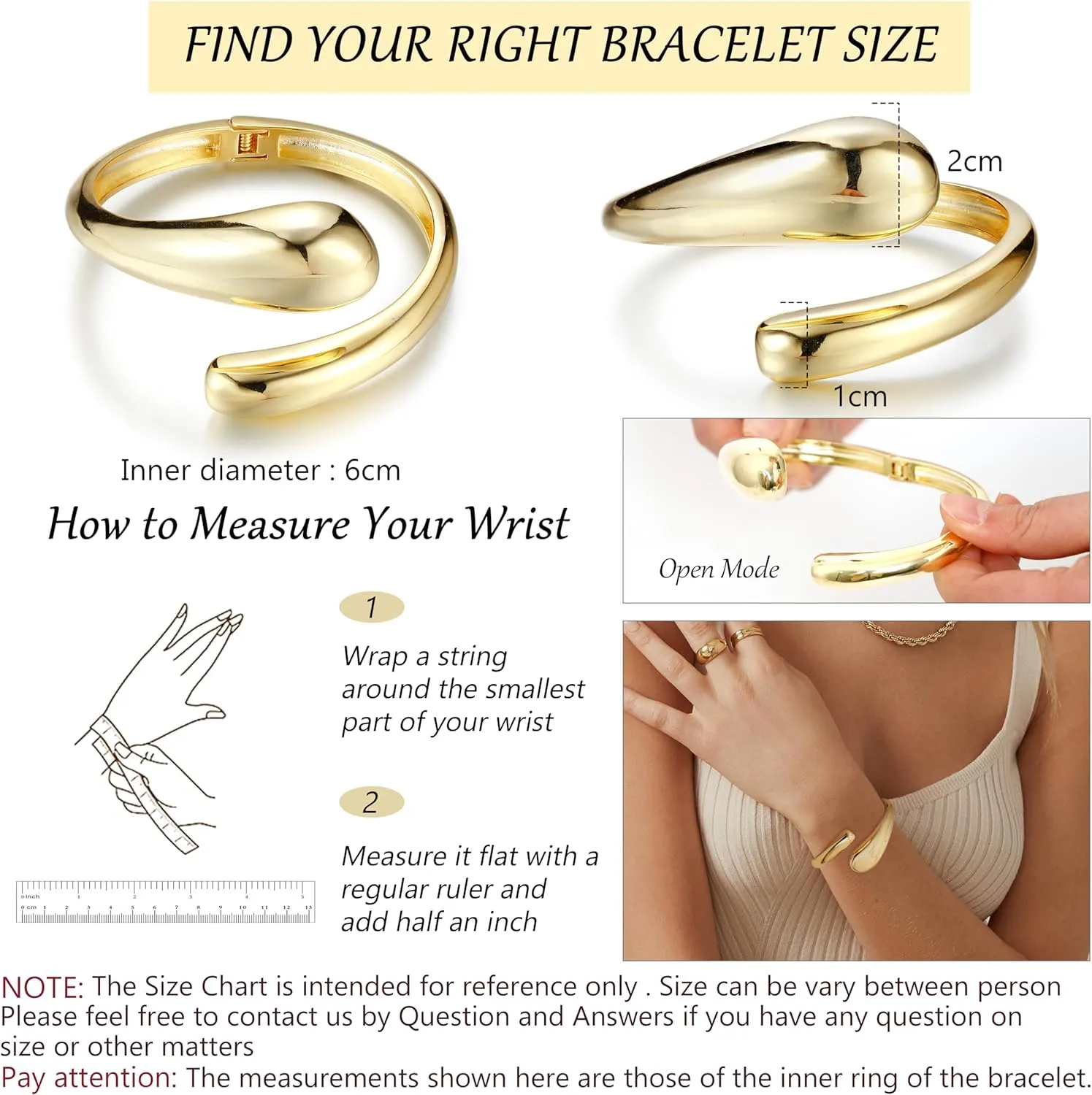 ORAZIO Gold Bangles for Women - 14K Gold Plated Cuff Bangle Bracelets Wide Chunky Gold Bracelet Waterdrop Open Wrist Cuff Bracelet Stretchable Thick Gold Bangles Irregular Twisted Womens Bangles Bracelets