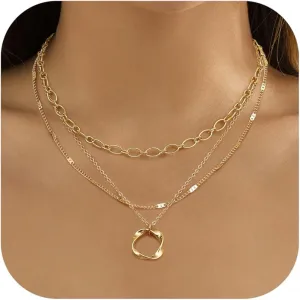 ORAZIO Layered Necklaces for Women,14K Gold Plated/Silver Stacked Necklaces for Women,Dainty Pearl Paper Clip Chain Pendant Choker Necklace Set Cute CZ Stackable Womens Necklaces Trendy Gold Y Necklace Jewelry Set Gift