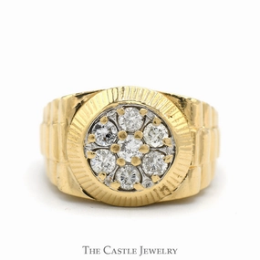 Budget Expression Cultural Heritage 1cttw Round Shaped 7 Diamond Cluster Ring with Rolex Inspired Bezel and Sides