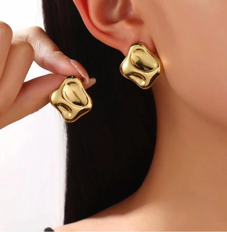 Orla Dented Square Stud Earrings Charming Adornment Creative Trinket