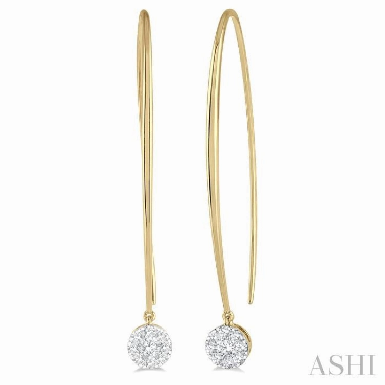 Fashion Pulse Signature Form 1/2 Ctw Round Dangler Lovebright Diamond Earring in 14K Yellow and White Gold