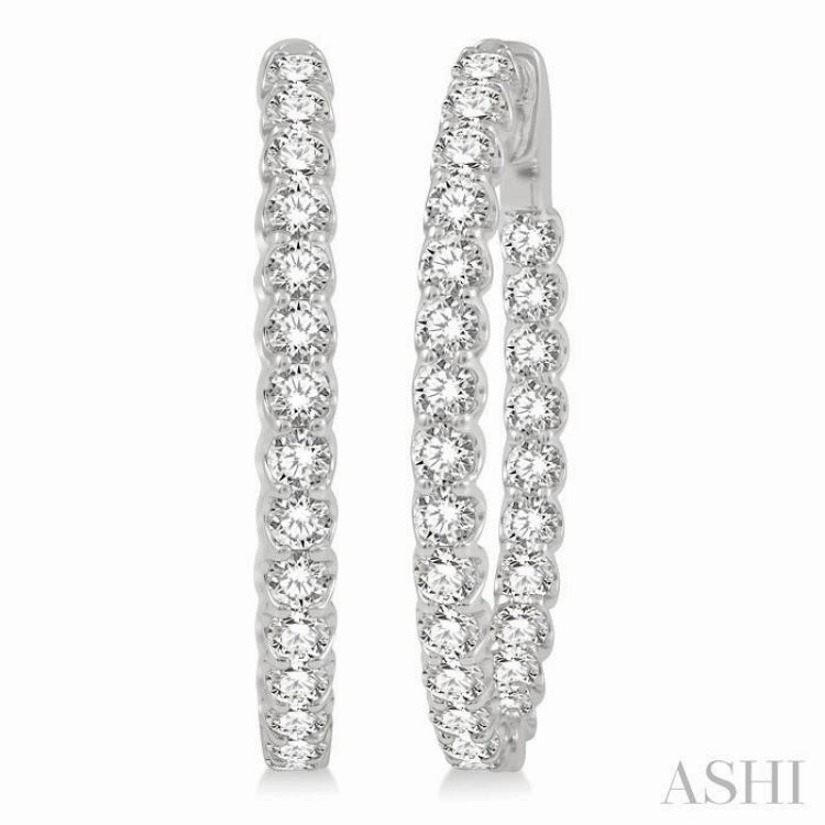 Vacation Mood 4 Ctw Inside-Out Round Cut Diamond Oval Shape Hoop Earrings in 14K White Gold