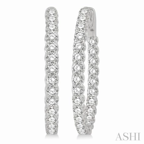 Vacation Mood 4 Ctw Inside-Out Round Cut Diamond Oval Shape Hoop Earrings in 14K White Gold