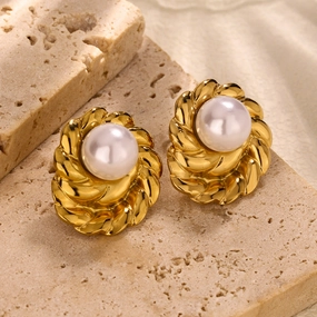 304 Stainless Steel Golden Halo Pearl Studs Futuristic Ornament Sparkling Decoration