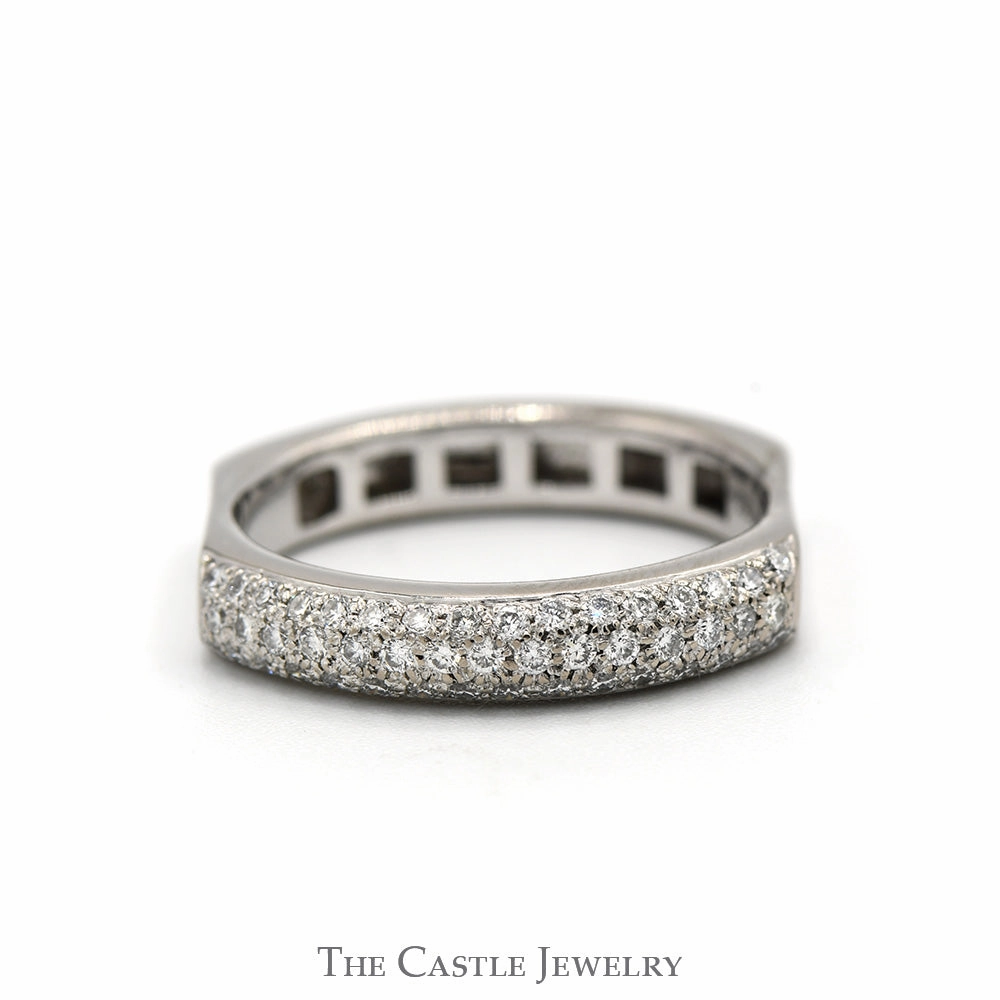 Pave Set Diamond Cluster Band with Squared Shank in 18k White Gold Premium Choice