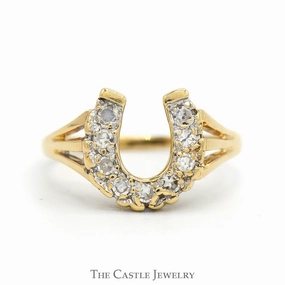 Delicate Art Stylish Set 1/4cttw Diamond Horseshoe Ring with Split Shank Sides in 14k Yellow Gold