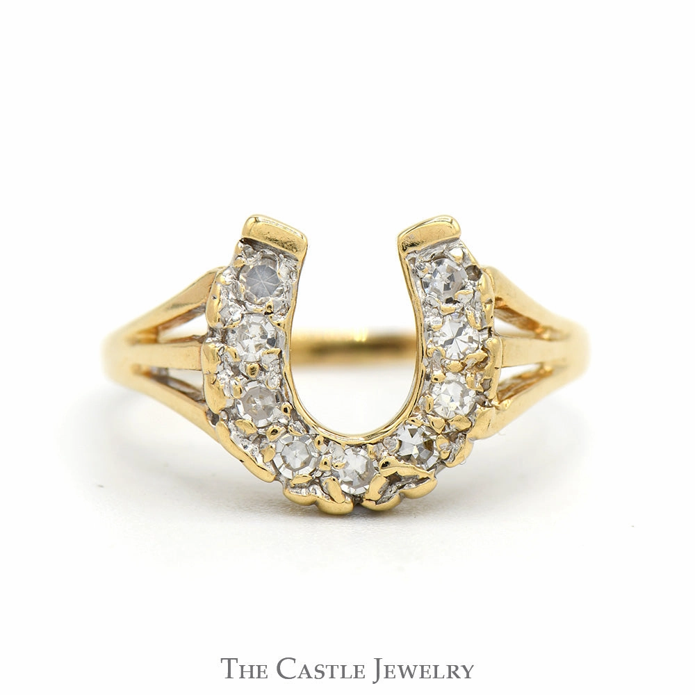 Delicate Art Stylish Set 1/4cttw Diamond Horseshoe Ring with Split Shank Sides in 14k Yellow Gold