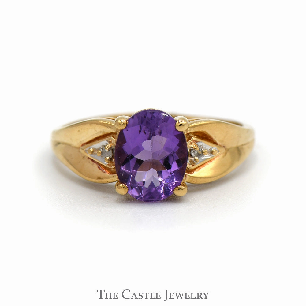 Oval Amethyst Ring with Illusion Set Diamond Accents in 10k Yellow Gold Travel Friendly