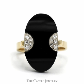 Oval Black Onyx Ring with Diamond Accents in 14k Yellow Gold Sentimental Decoration