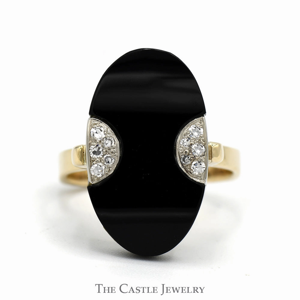 Oval Black Onyx Ring with Diamond Accents in 14k Yellow Gold Sentimental Decoration
