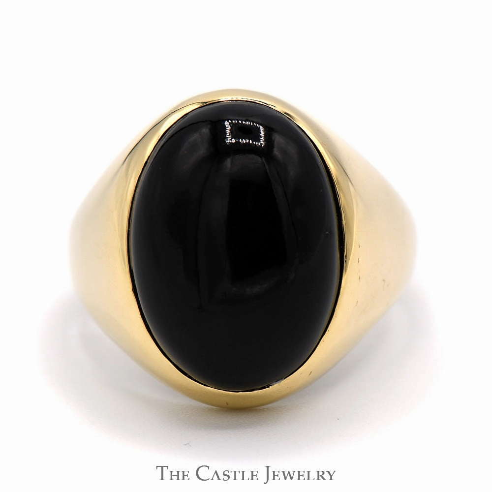 Economical Craft Beautiful Insignia Oval Cabochon Black Onyx Dome Ring in 14k Yellow Gold