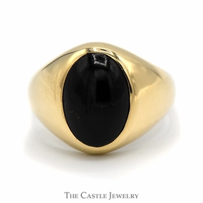 Innovative Style Oval Cabochon Black Onyx Dome Ring in Polished 14k Yellow Gold