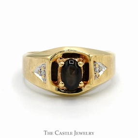 Oval Cabochon Lindy Star Ring with Illusion Set Diamond Accents in 10k Yellow Gold Affordable Art