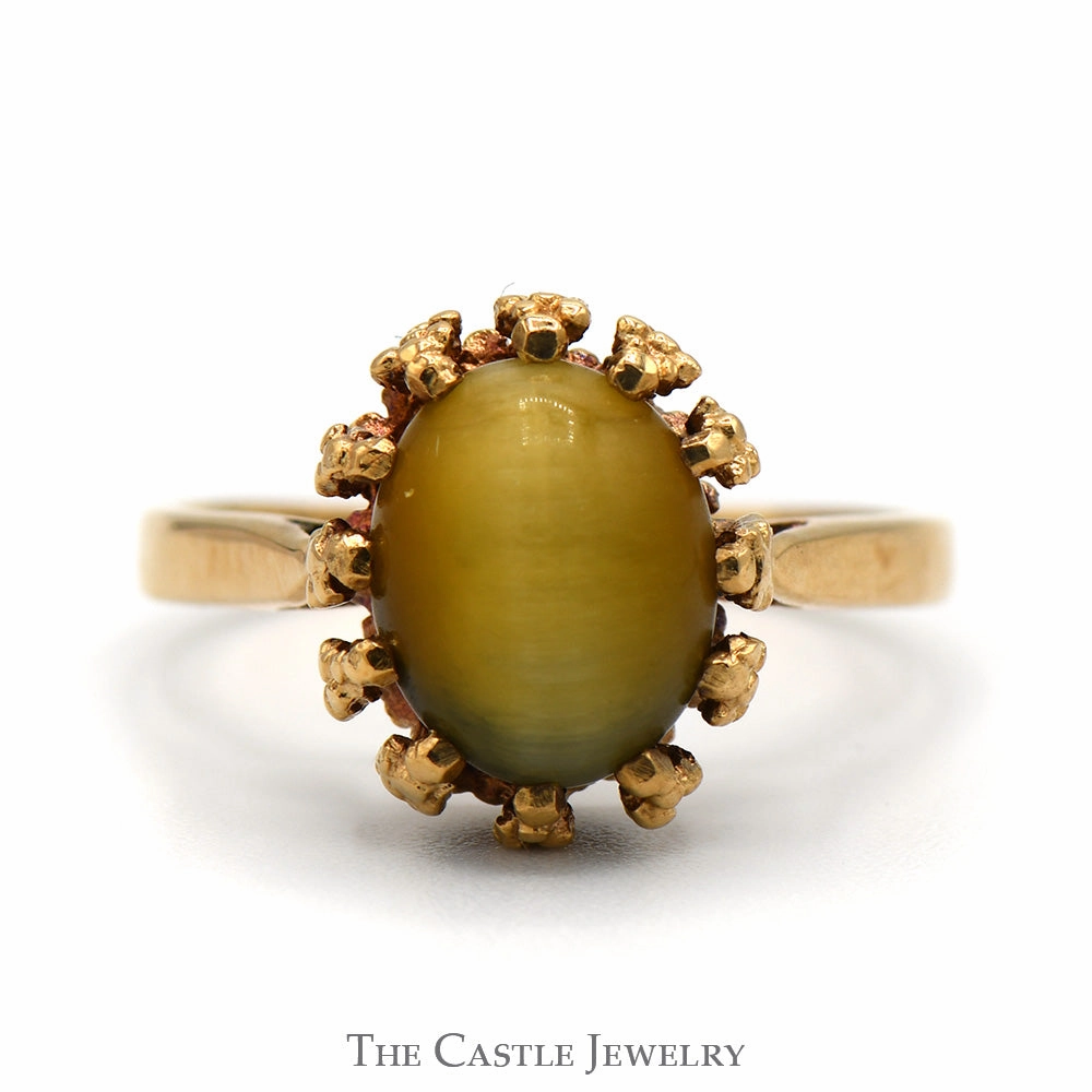 Petite Accessory Affordable Appearance Oval Cabochon Yellow Tigers Eye Ring in 10k Yellow Gold