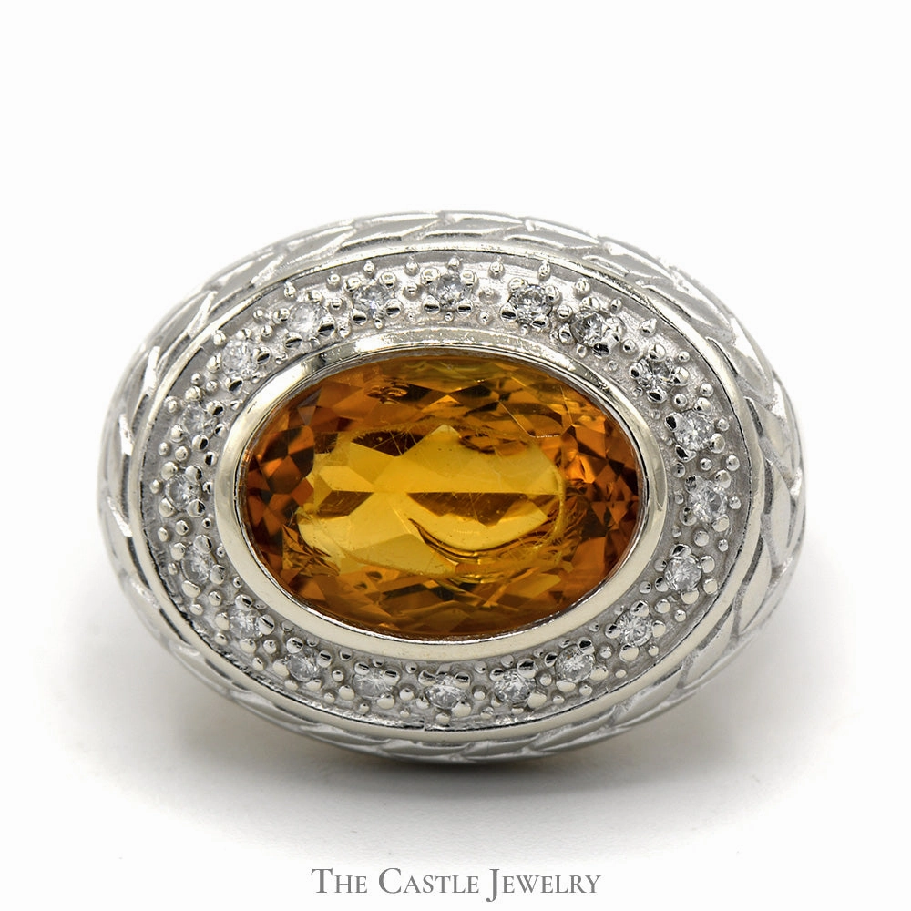 Oval Citrine Ring with Illusion Set Diamond Halo in 14k Yellow Gold Setting Festive Present Iconic Gift
