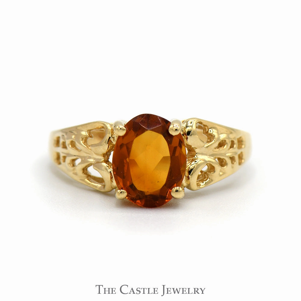 Oval Citrine Ring with Open Filigree Sides in 10k Yellow Gold Gift wrapping Evening Glam