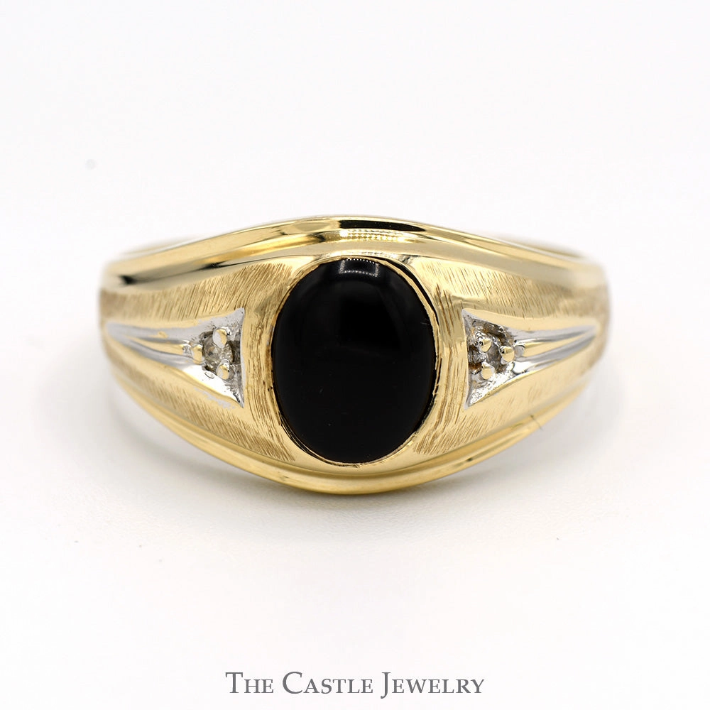 Durable Expression Oval Cut Black Onyx Ring with Diamond Accents in 10k Yellow Gold