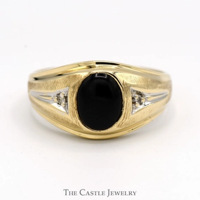 Durable Expression Oval Cut Black Onyx Ring with Diamond Accents in 10k Yellow Gold
