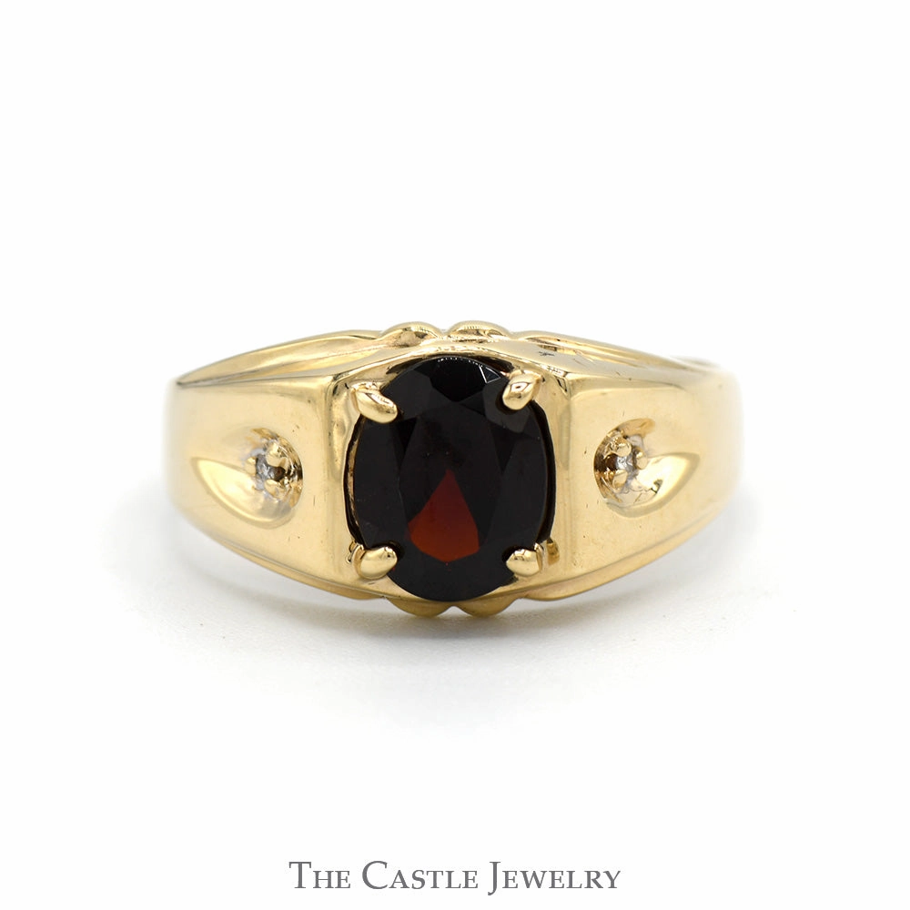Quality Craft No Assembly Oval Cut Garnet Solitaire with Illusion Set Diamond Accents in 10k Yellow Gold
