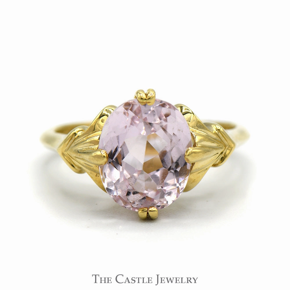 Oval Cut Morganite Ring in 14k Yellow Gold Floral Designed Vintage Setting gentle style Decorative Purpose