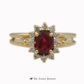 Oval Cut Ruby Ring with .25cttw Round Brilliant Cut Diamond Bezel & Cathedral Mounting Value Expression Satisfaction Ensured